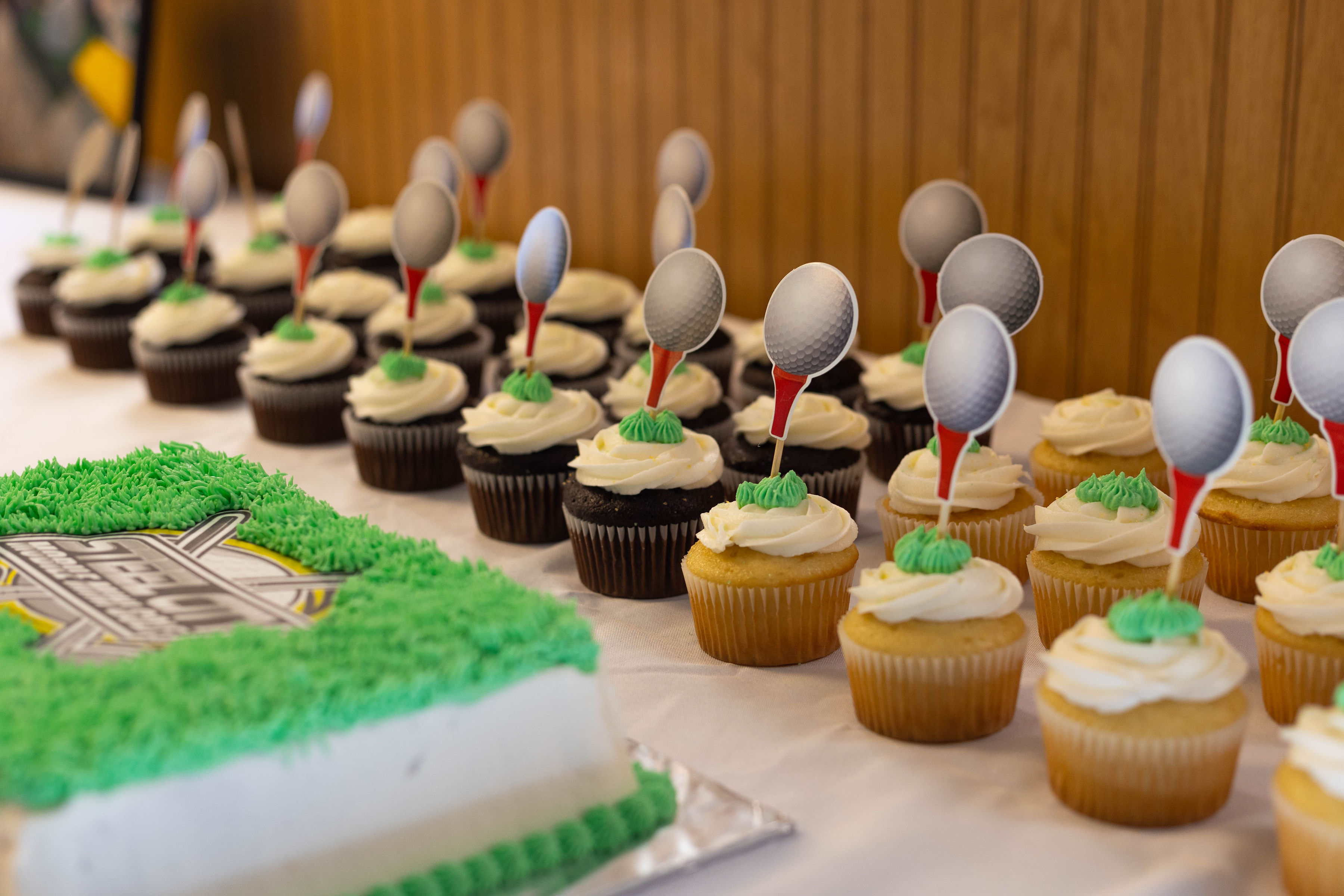 Mini golf themed cake and cupcakes at a Steel City mobile mini golf party